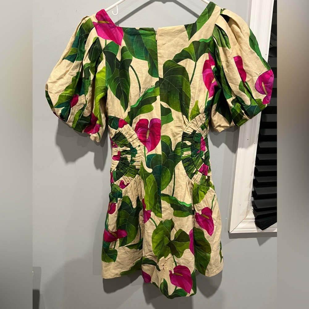 FARM Rio Leaf Print Mini Dress in Green and Pink - Picture 2 of 5